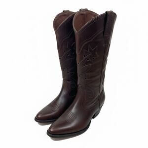 Santa Fe Women’s Brown Leather Western Cowboy Boots 8.5M Made in Brazil